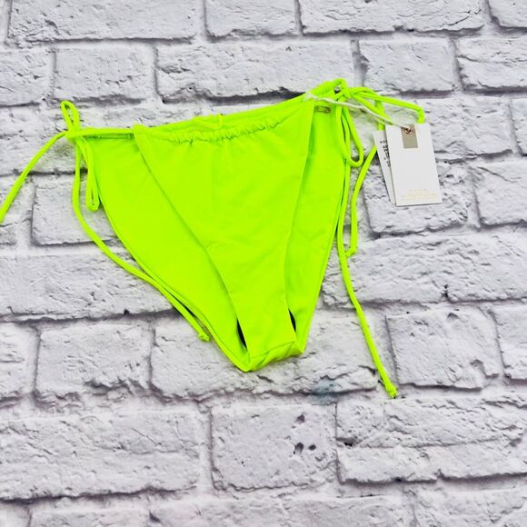 NEW Good American Tiny Ties Bikini Bottom 3- Large Electric‎ Lime Stretch Swim - Picture 1 of 6